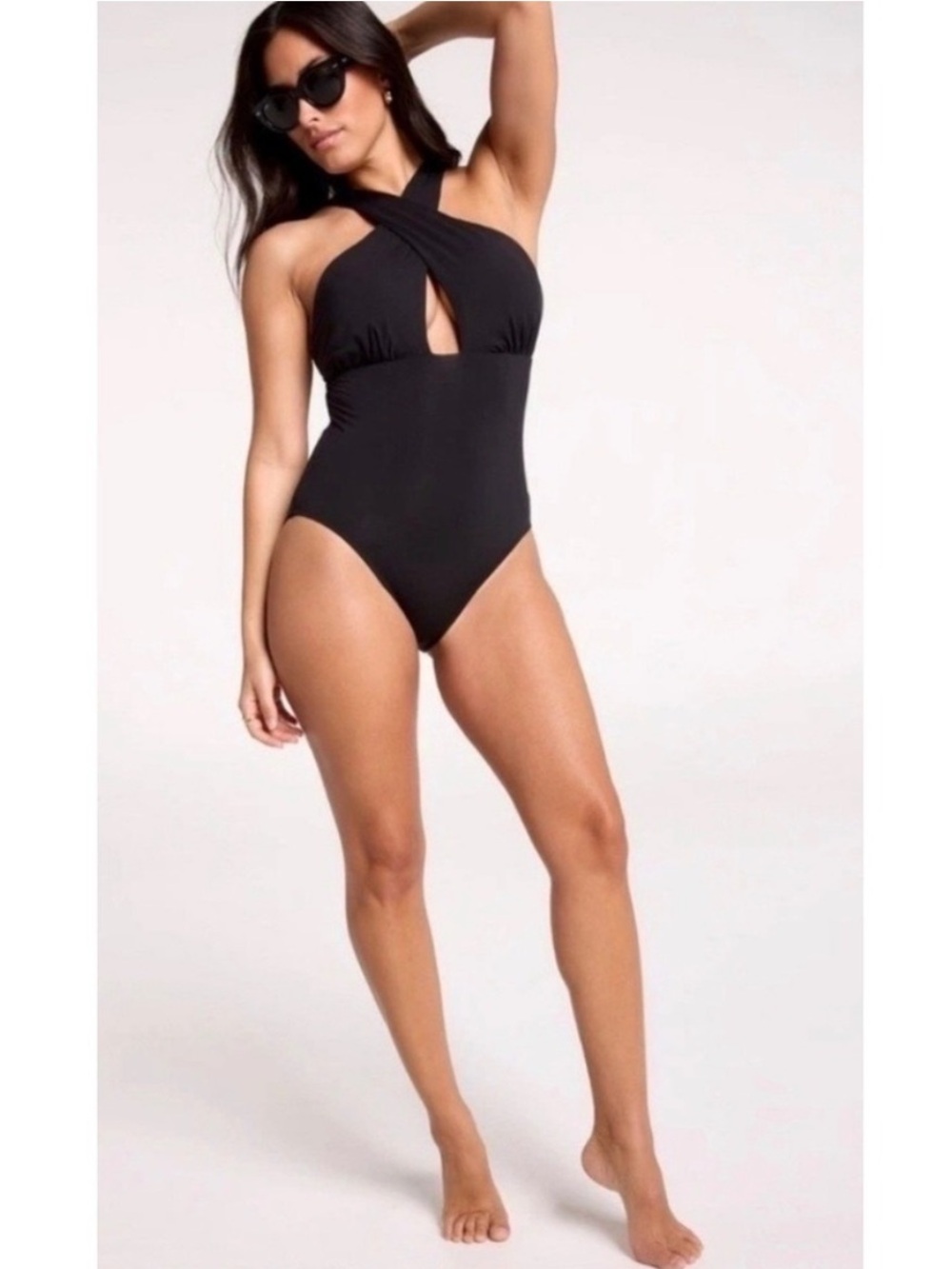 CALIA Women's Cutout Halter One Piece Swimsuit Black NWT